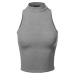 FashionOutfit Women's Basic Solid Sleeveless Mock Neck Short Tank Top