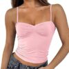 ForeFair Women Y2K Sweetheart Neck Sleeveless Crop Tank Tops Backless Spaghetti Strap Pleated Bustier Camis Going Out Top