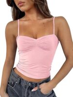 ForeFair Women Y2K Sweetheart Neck Sleeveless Crop Tank Tops Backless Spaghetti Strap Pleated Bustier Camis Going Out Top