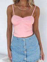 ForeFair Women Y2K Sweetheart Neck Sleeveless Crop Tank Tops Backless Spaghetti Strap Pleated Bustier Camis Going Out Top