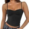 ForeFair Women Y2K Sweetheart Neck Sleeveless Crop Tank Tops Backless Spaghetti Strap Pleated Bustier Camis Going Out Top