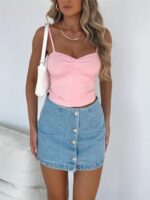 ForeFair Women Y2K Sweetheart Neck Sleeveless Crop Tank Tops Backless Spaghetti Strap Pleated Bustier Camis Going Out Top