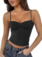 ForeFair Women Y2K Sweetheart Neck Sleeveless Crop Tank Tops Backless Spaghetti Strap Pleated Bustier Camis Going Out Top