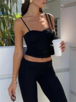 ForeFair Women Y2K Sweetheart Neck Sleeveless Crop Tank Tops Backless Spaghetti Strap Pleated Bustier Camis Going Out Top