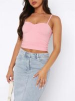 ForeFair Women Y2K Sweetheart Neck Sleeveless Crop Tank Tops Backless Spaghetti Strap Pleated Bustier Camis Going Out Top