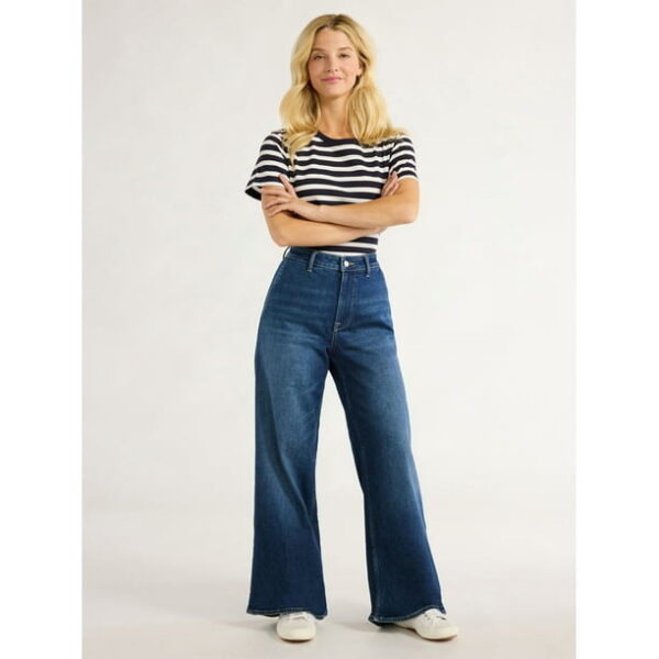 Free Assembly Women Mid Rise Belted Wide Leg Trouser Jean