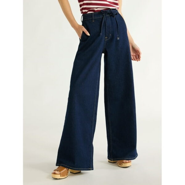 Free Assembly Women Mid Rise Belted Wide Leg Trouser Jean