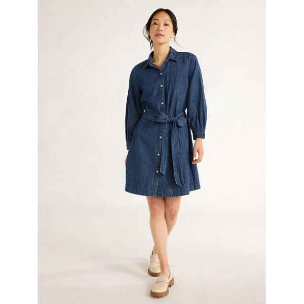 Free Assembly Women’s Denim Belted Mini Shirtdress, Sizes XS-XXL