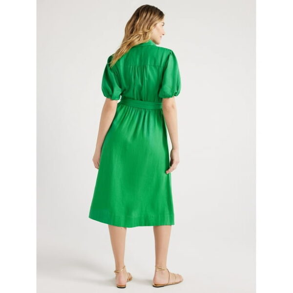 Free Assembly Women’s Midi Shirtdress with Puff Sleeves, Sizes XS-XXL