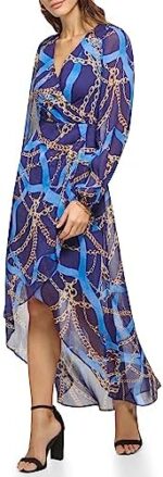 GUESS Women's Long Sleeve Scarf Print Chiffon Maxi Dress