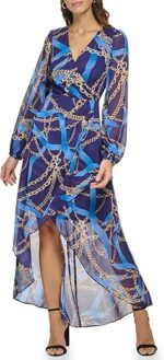 GUESS Women's Long Sleeve Scarf Print Chiffon Maxi Dress