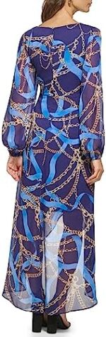 GUESS Women's Long Sleeve Scarf Print Chiffon Maxi Dress