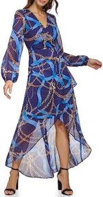 GUESS Women's Long Sleeve Scarf Print Chiffon Maxi Dress