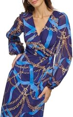 GUESS Women's Long Sleeve Scarf Print Chiffon Maxi Dress