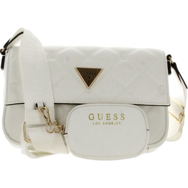 Guess Womens White Faux Leather Shoulder Crossbody Handbag Purse Small BHFO 2638