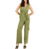 INC Womens Green Crepe Wide Leg V-Neck Jumpsuit 8 BHFO 0139