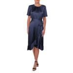 Jessica Howard Womens Navy Satin Midi Cocktail and Party Dress 10 BHFO 6157