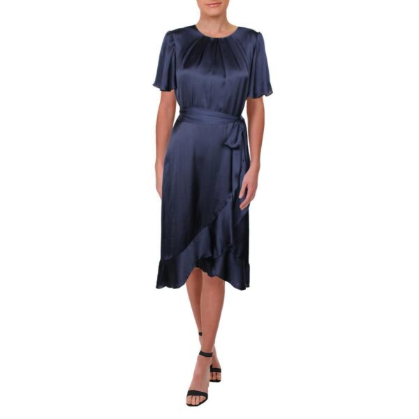 Jessica Howard Womens Navy Satin Midi Cocktail and Party Dress 10 BHFO 6157