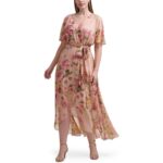 Jessica Howard Womens Pink Floral Surplice Belted Maxi Dress Plus 24W BHFO 7729