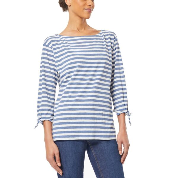 Jones New York Womens Blue Striped Pullover Top S BHFO 3246