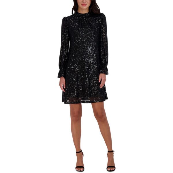 Julia Jordan Womens Black Sequined Mock Neck Sheath Dress 4 BHFO 6197