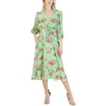 Julia Jordan Womens Green Floral Front Tie Summer Midi Dress 16 BHFO 8307