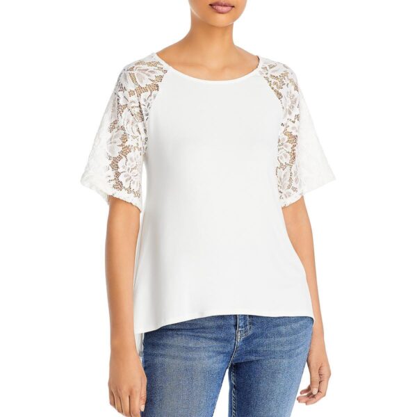 K & C Womens Mixed Media Hi Low Top Blouse Shirt BHFO 7989