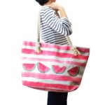 Large Beach Bag, Travel Twine Beach Tote Bags, Canvas Shoulder Tote Handbag-Watermelon Tote