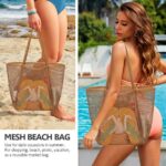 Livhil Large Mesh Beach Bag, Foldable Beach Tote Bag Waterproof Sandproof For Beach Picnic Vacation (Khaki)