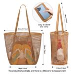 Livhil Large Mesh Beach Bag, Foldable Beach Tote Bag Waterproof Sandproof For Beach Picnic Vacation (Khaki)