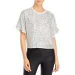 Lucy Paris Womens Serena Sequined Short Sleeves Blouse Top BHFO 4493