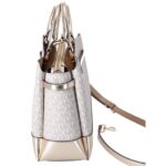 Michael Kors Reed Large Belted Satchel Vanilla MK Signature Pale Gold