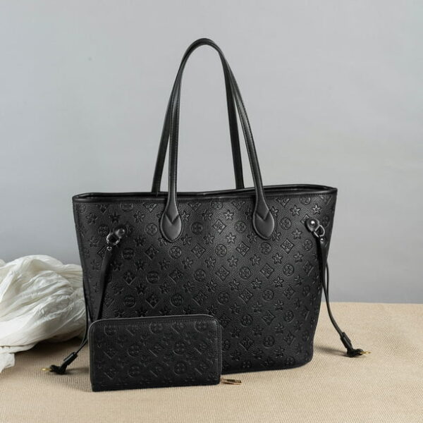 MilaKate Womens Embossed Black Color Tote Bag With Wallet- Mini Floral prints on Fashion Bags. Size: (15.3" X 13" X 7.8")