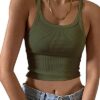 MISSACTIVER Women’s Basic Rib Knit Crop Tank Top Casual Solid Scoop Neck Sleeveless Crop Top Camisole