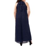 MSK Women Womens Navy Wide Leg Tie Neck Chiffon Jumpsuit Plus 1X BHFO 7130