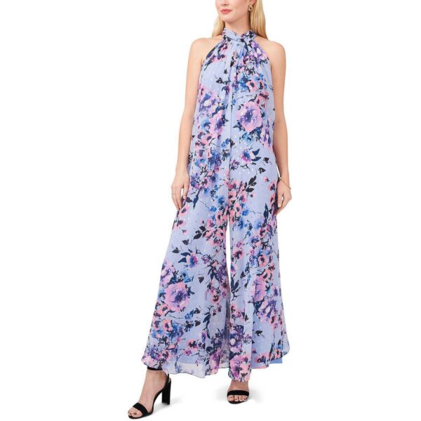 MSK Womens Blue Floral Halter Wide-Leg Jumpsuit Petites PM BHFO 0176