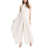 MSK Womens Ivory Halter Glitter Wide Leg Jumpsuit Evening L BHFO 7424