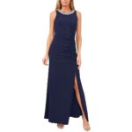 MSK Womens Navy Embellished Sleeveless Formal Evening Dress Gown 12 BHFO 8113