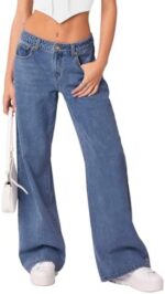 NIMIN Womens Baggy Mid Waist Jeans Loose Straight Wide Leg Boyfriend Jeans Casual Denim Pants with Pockets