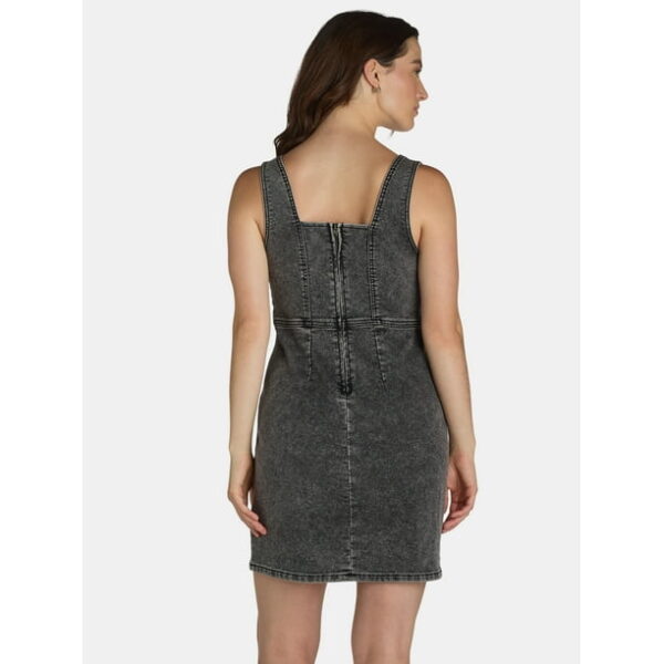 No Boundaries Denim Square Neck Pinafore Dress, Women’s