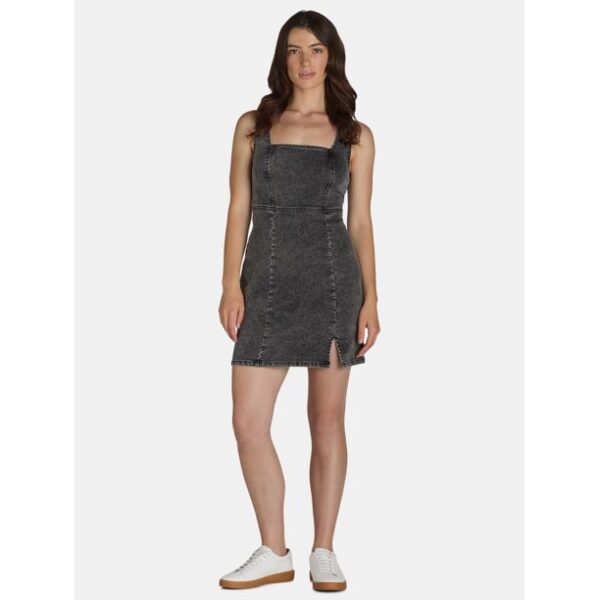 No Boundaries Denim Square Neck Pinafore Dress, Women’s