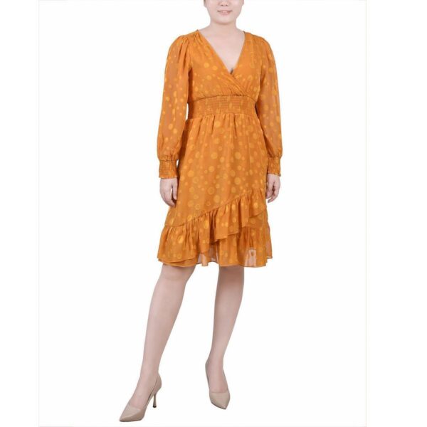 NY Collection Womens Yellow Dotted Short Smocked Mini Dress Petites PL BHFO 8383