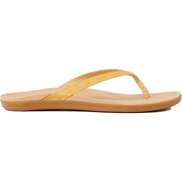 OluKai Womens Ho'Opio Yellow Leather Flip-Flops Shoes 5 Medium (B,M) BHFO 6419