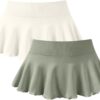 OQQ Women 2 Piece Mini Skirts 2 in 1 Flowy Sexy Basic Stretchy Flared Casual Skirts