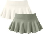 OQQ Women 2 Piece Mini Skirts 2 in 1 Flowy Sexy Basic Stretchy Flared Casual Skirts