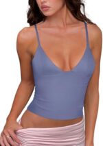 REORIA Butsmooth® Womens Sexy V-Neck Sleeveless Double Lined Going Out Y2K Trendy Cami Shirt Cropped Tank Tops