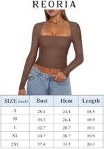 REORIA Women's Basic Sexy Square Neck Long Sleeve Y2K Going Out T Shirt Crop Top