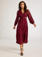 Sofia Jeans Women's and Women's Plus Size Cutout Maxi Dress with Long Sleeves, Above Ankle Length, Sizes XS-5X