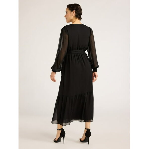 Sofia Jeans Women's Belted Cross Front Maxi Dress with Long Sleeves, Above Ankle Length, Sizes XS-XXXL