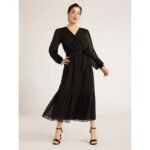 Sofia Jeans Women's Belted Cross Front Maxi Dress with Long Sleeves, Above Ankle Length, Sizes XS-XXXL